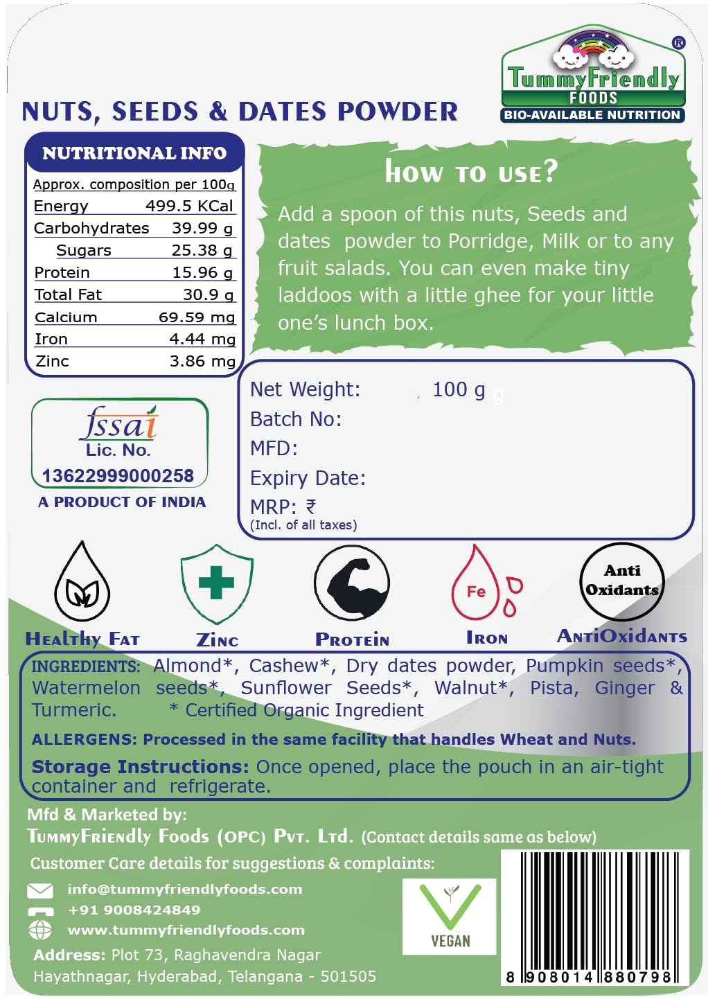 Dry Fruit Powder | Nuts, Seeds and Dates Powder - For Baby Kids - Vegan & No Added Preservatives - Tummy Friendly - 100gm