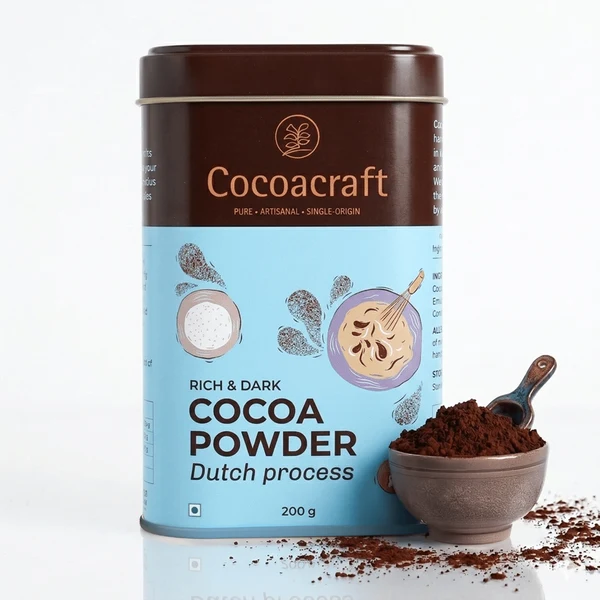 Chocolate | Dutch Process High-Fat Cocoa Powder- Rich & Dark Cocoa - Made in Kerala from Single - Origin Cocoa – Vegan -No Vegetable Oil, No Artificial Flavours- Cocoacraft – 200gm