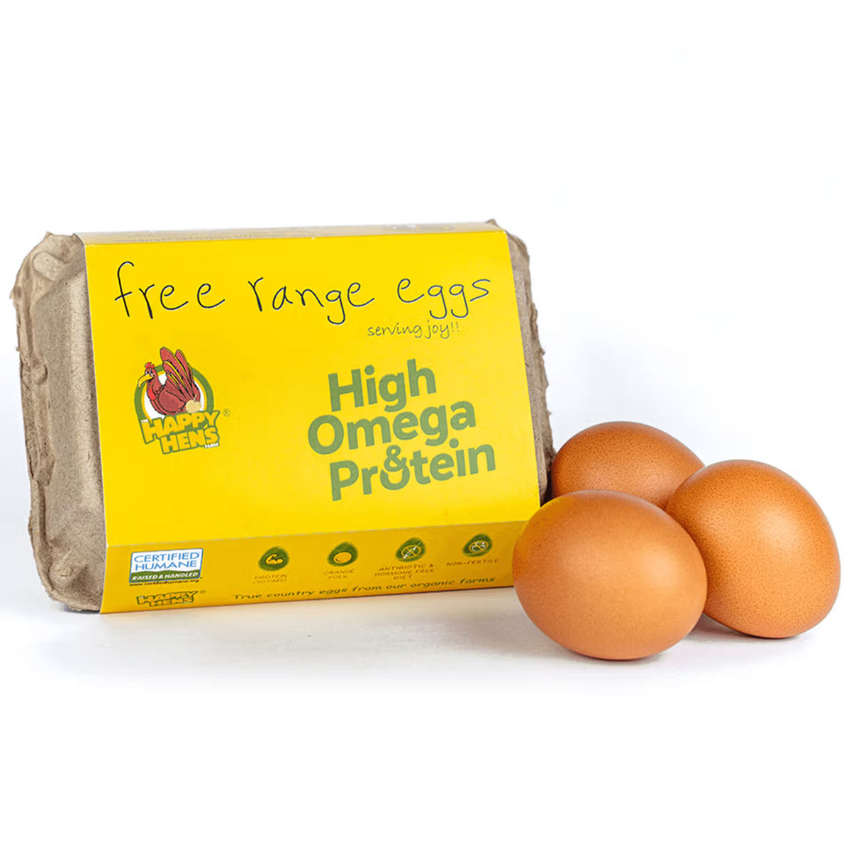 Eggs | Free Range Eggs (Omega 3) - Supplemented With Herbs – Antibiotic & Hormones Free Diet – No Fertile, Rich In Carotenoid & Protein – Happy Hens – 10 Piece