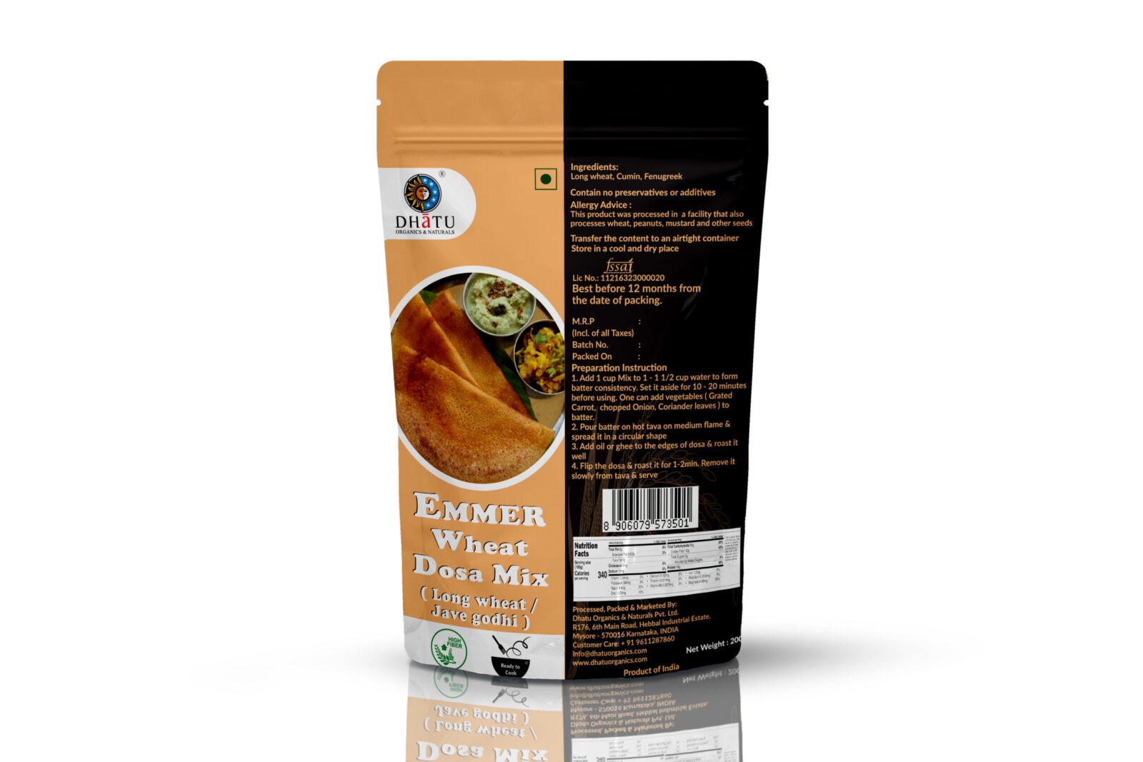 Dosa Mix | Emmer Wheat Dosa Mix - No Added Preservatives Or No Additives - Dhatu Organic – 200gm