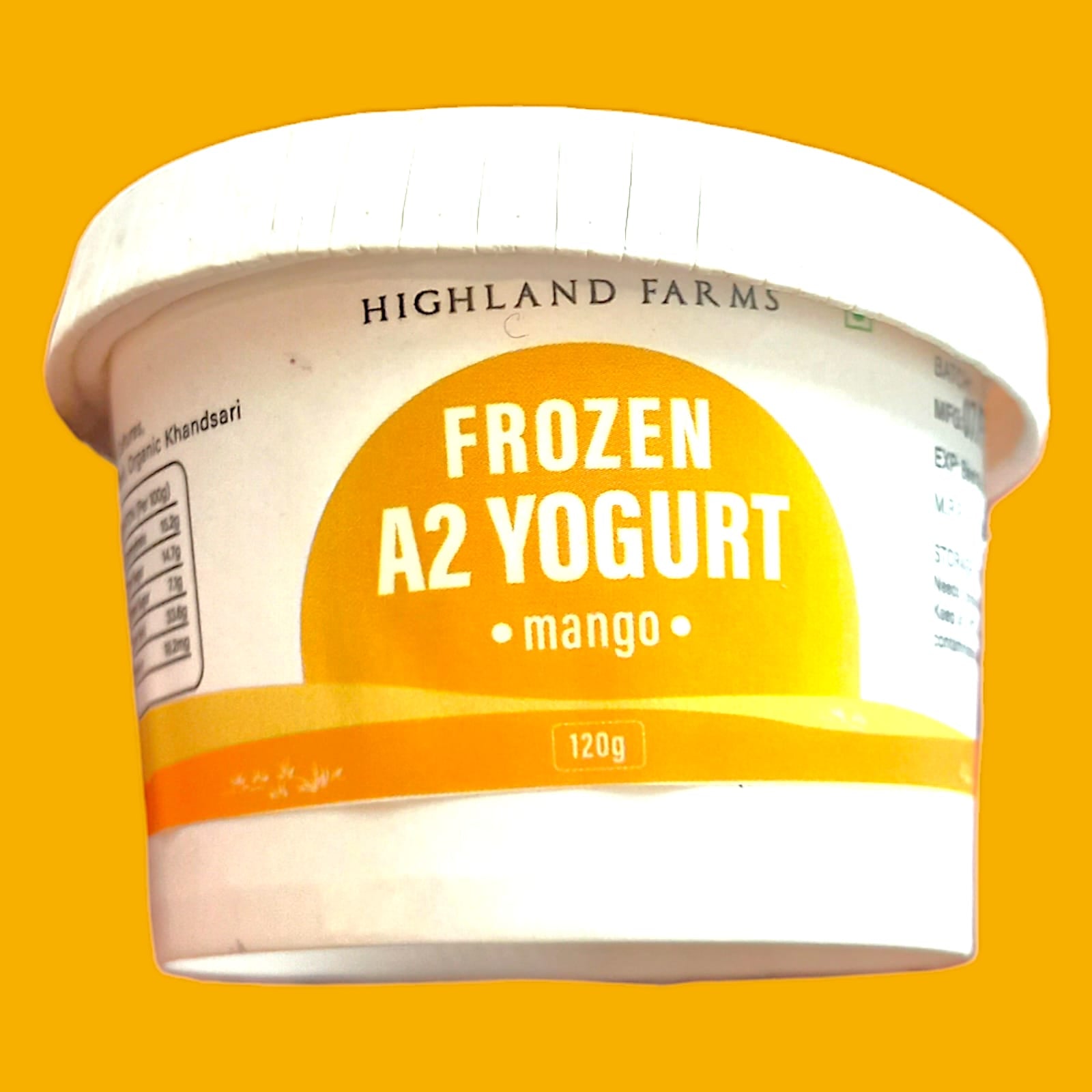 Yogurt | Frozen A2 Milk Yogurt (Mango) – Made With A2 Cow Milk – No Added Preservatives & No Artificial Flavour Or Colours – Highland Farms – 120gm