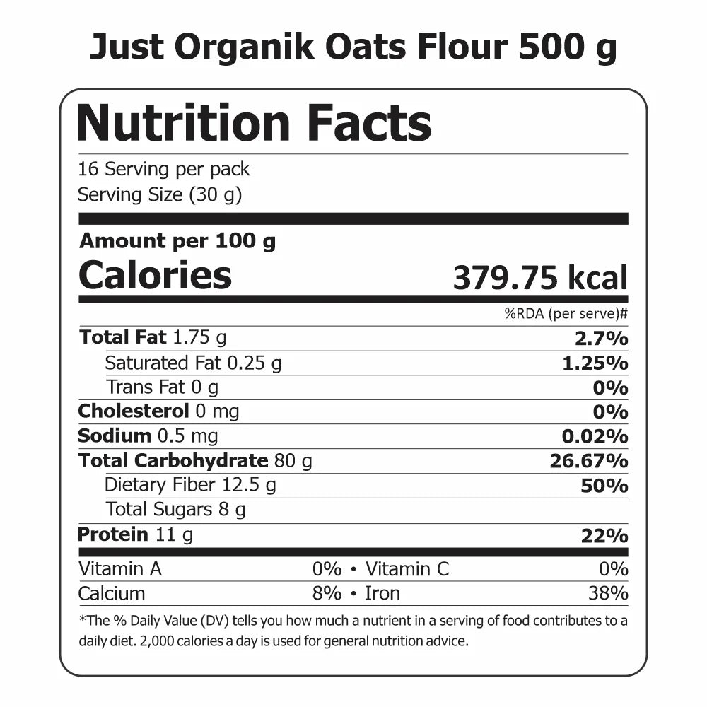 Flour | Oats Flour - USDA Organic - Gluten Free - Just Organik – 500gm