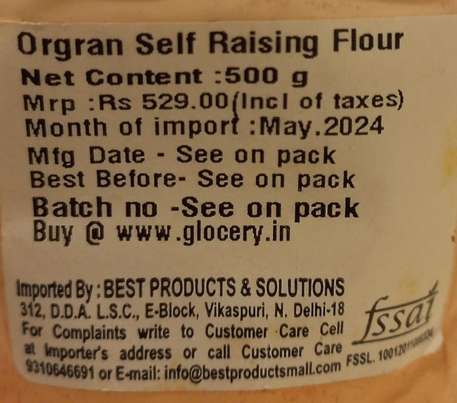 Self Raising Flour - Vegan, Gluten Free, Dairy Free & Egg Free - Orgran - 500gm
