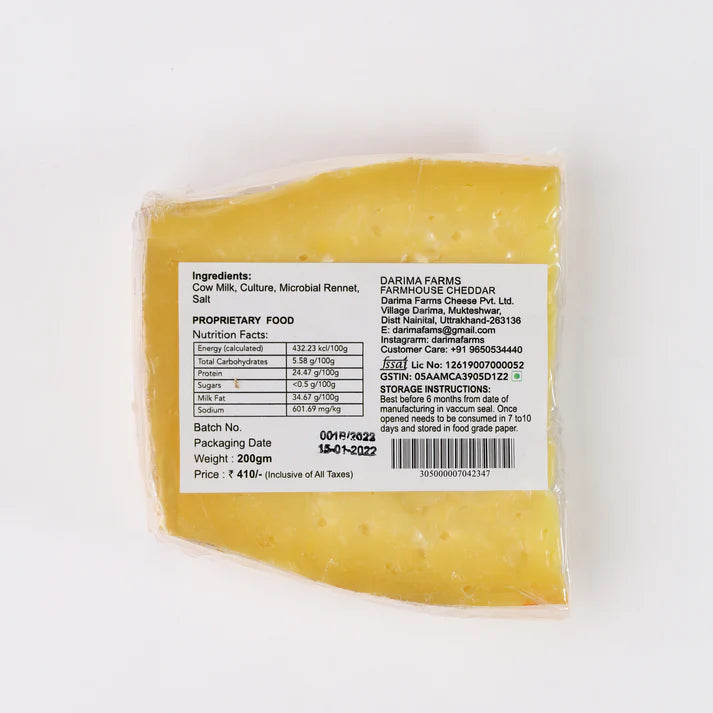 Himalayan Farmhouse Cheddar Cheese - Pasteurized - Darima - 200gm