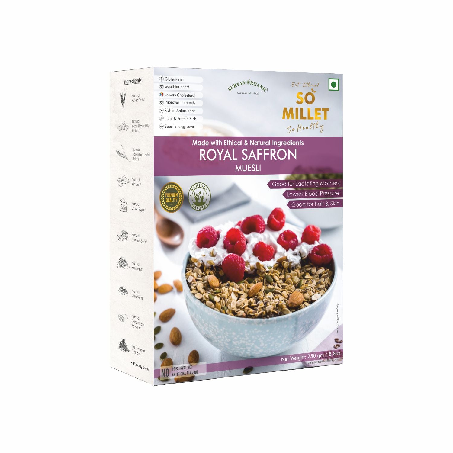 Muesli | Royal Saffron Muesli (Made With Ethical & Natural Ingredients) – Natural – Gluten Free, No Added Sugar, No Preservatives & No Artificial Flavour – So Millet – 250gm
