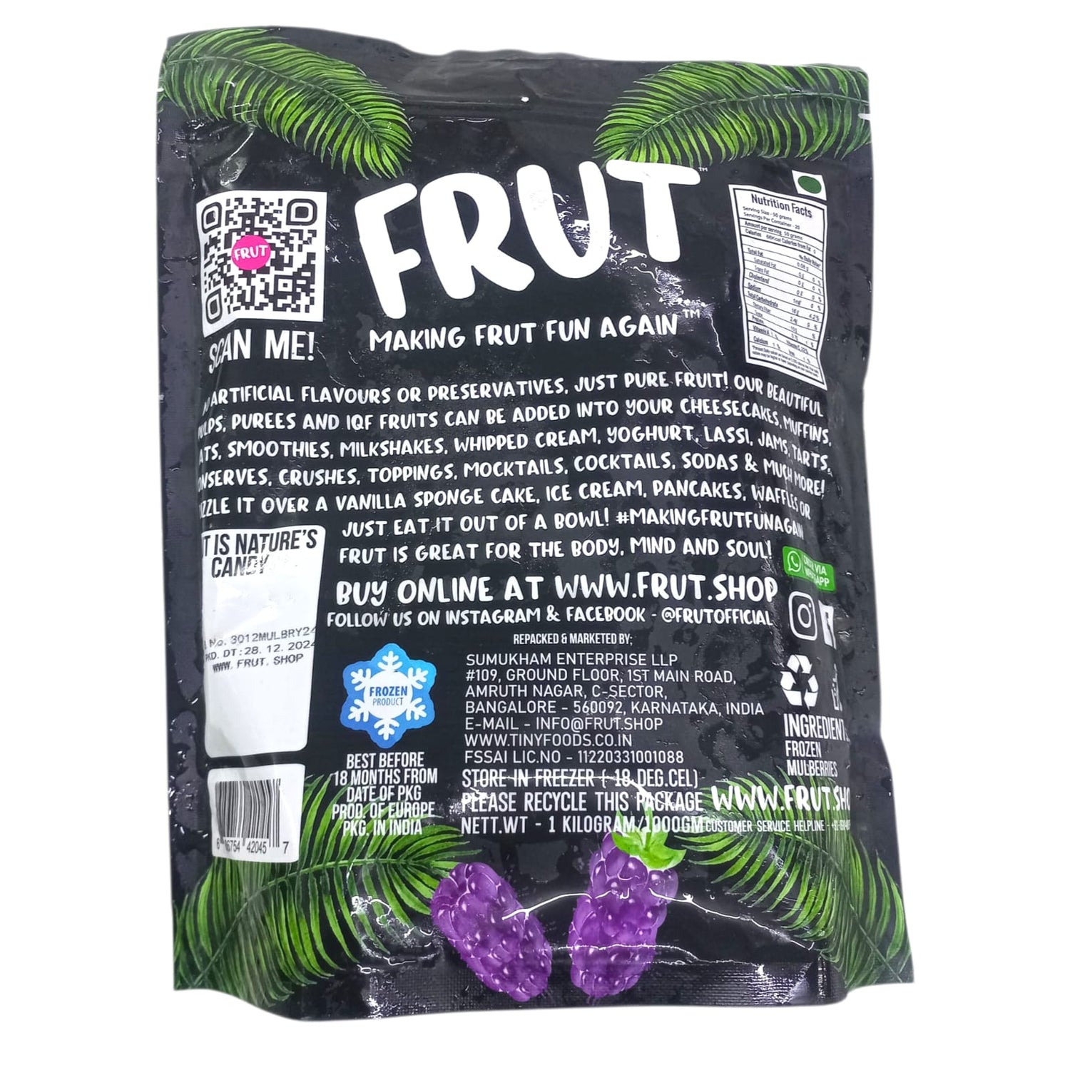 Muberries | Frozen - Whole – No Added Sugar, Flavours & No Added Preservatives – Frut – 1000gm