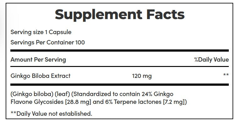 Ginkgo Biloba | 120mg - Herbal Health - Supports Healthy Brain Function & Circulation - Gluten Free, No Artificial Flavor, Sugar Free, Dairy Free, No Soy & Sodium Free - Nature&