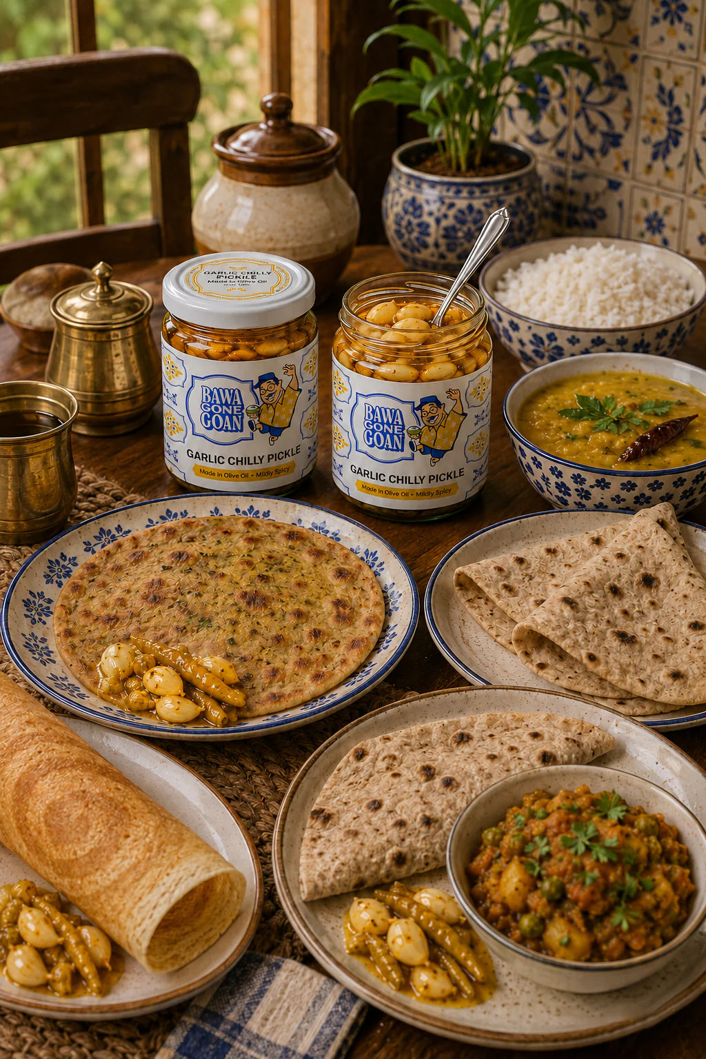 Pickle | Garlic Chilly Pickle -Made in 100% Olive Oil- Made with Whole & Crushed Garlic - Non Refined Oil & No Artificial Preservatives –Bawa Gone Goan- 180gm
