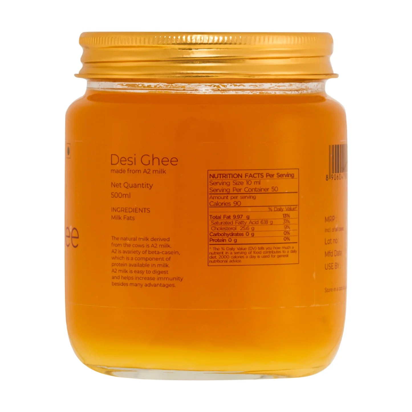 Ghee | A2 Desi Cow Milk Ghee - Organic - Indian - Pure and Sure - 500ml