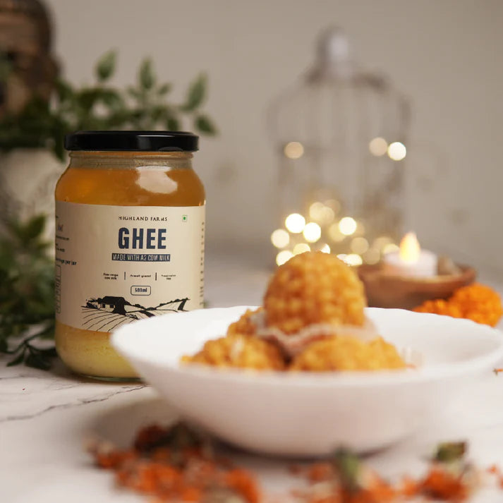 Ghee | (Made With A2 Cow Milk) – Free Range Cow Milk – Preservative Free – Highland Farms – 500ml