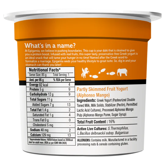 Greek Yogurt Mango – Zero Added Sugar & High Protein – Epigamia – 85gm