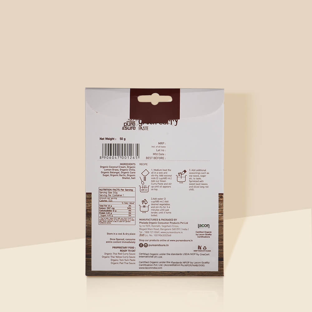 Green Curry Paste - Organic - No Added MSG - Pure and Sure - 50gm