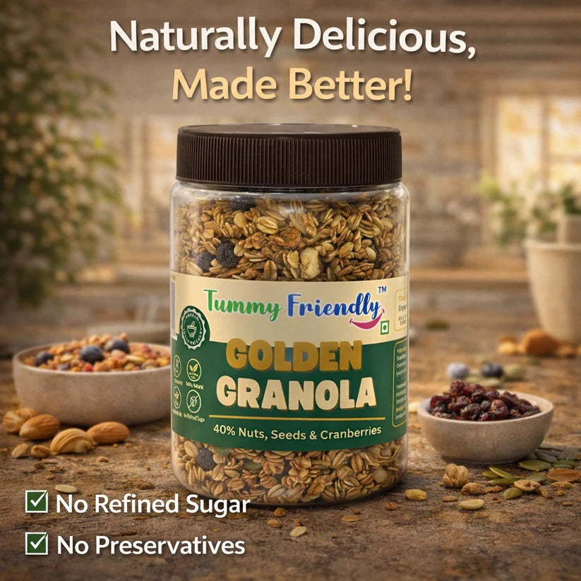 Granola | Golden Granola (40% Nuts, Seeds, & Cranberries )-100% Natutral -No Palm Oil, No Added Refined Sugar, Zero Trans Fats - Tummy Friendly - 400gm