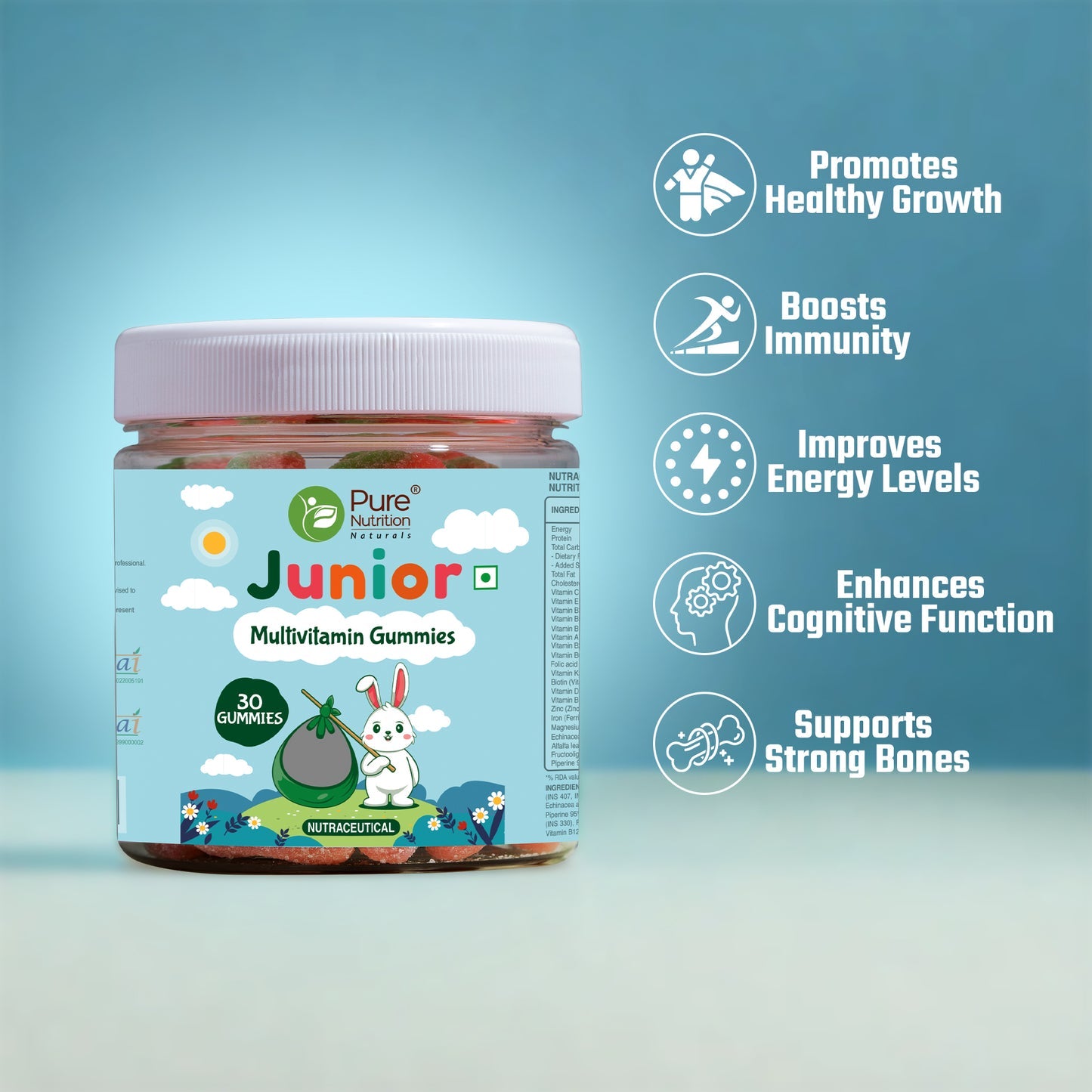 Multivitamin Gummies | (With Ashwagandha) - For Kids - Support Growth And Development, Enhance Cognitive Function & Boost Immunity - Pure Nutrition - 30 Gummies