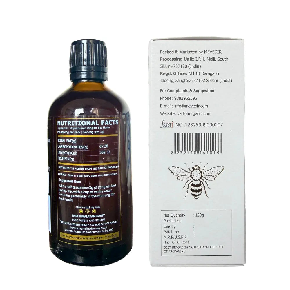 Honey |Stingless Bee Honey-Pure, Natural & Premium Quality Honey-Supports Immune Health , - Vartoh Organic – 139gm