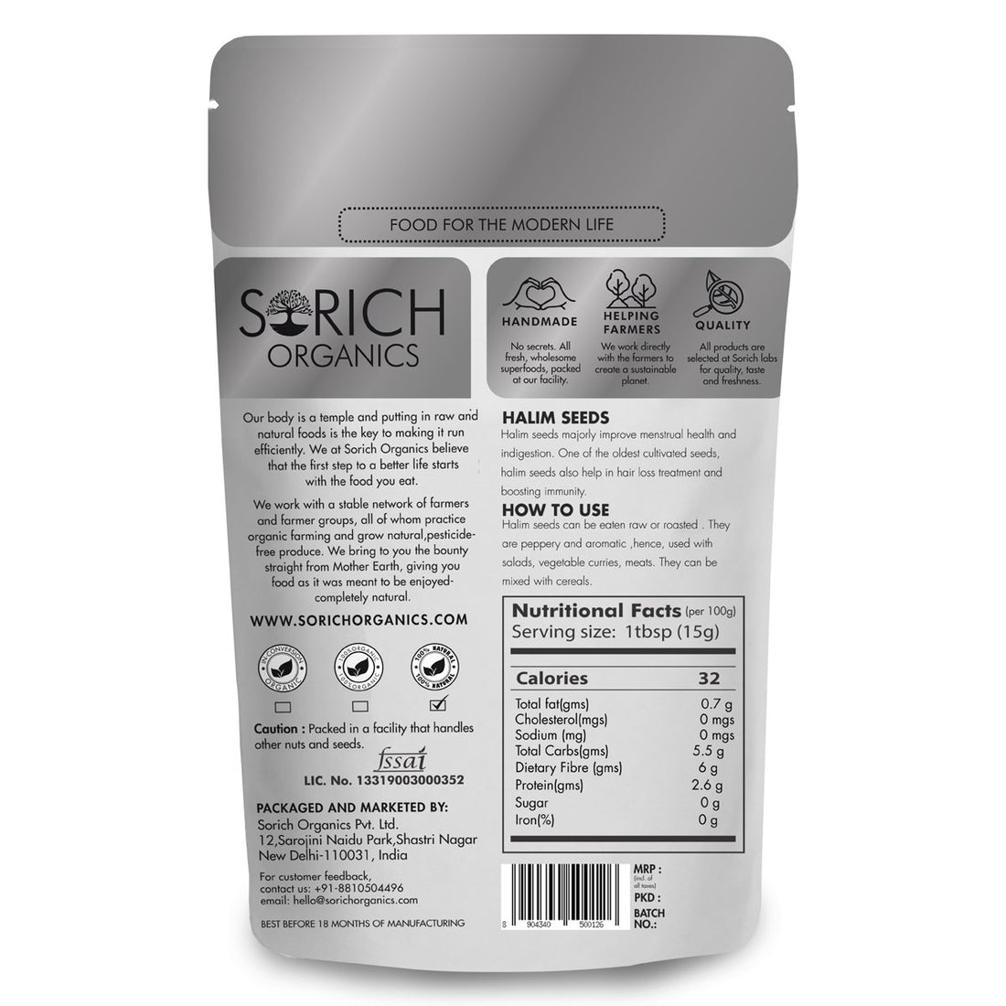 Halim Seeds- High In Protein, Rich In Calcium, Contains Folate & Great Source Of Vitamin C - Sorich Organics - 200gm