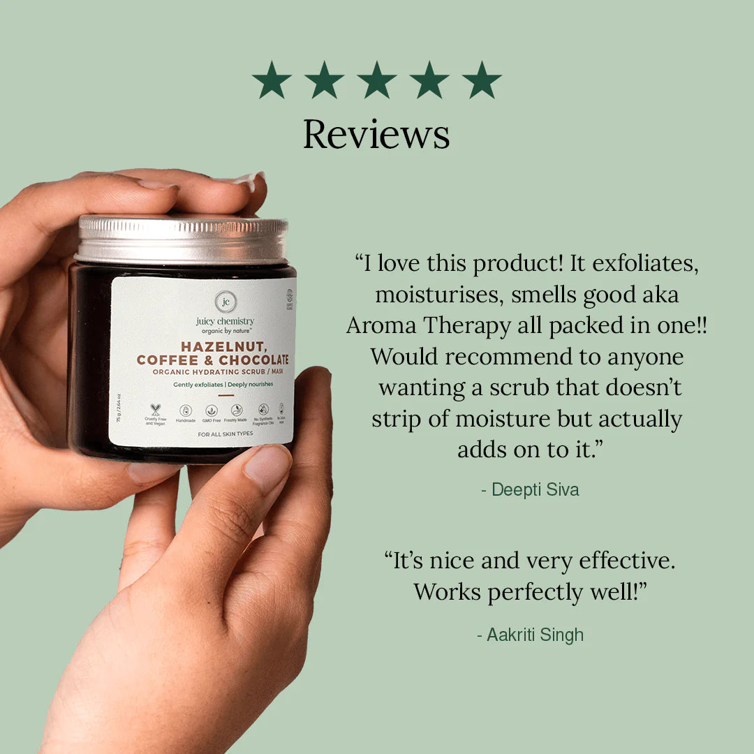 Hazelnut, Coffee & Chocolate Organic Face Scrub/Mask - Juicy Chemistry - 75gm