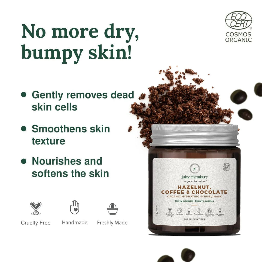 Hazelnut, Coffee & Chocolate Organic Face Scrub/Mask - Juicy Chemistry - 75gm