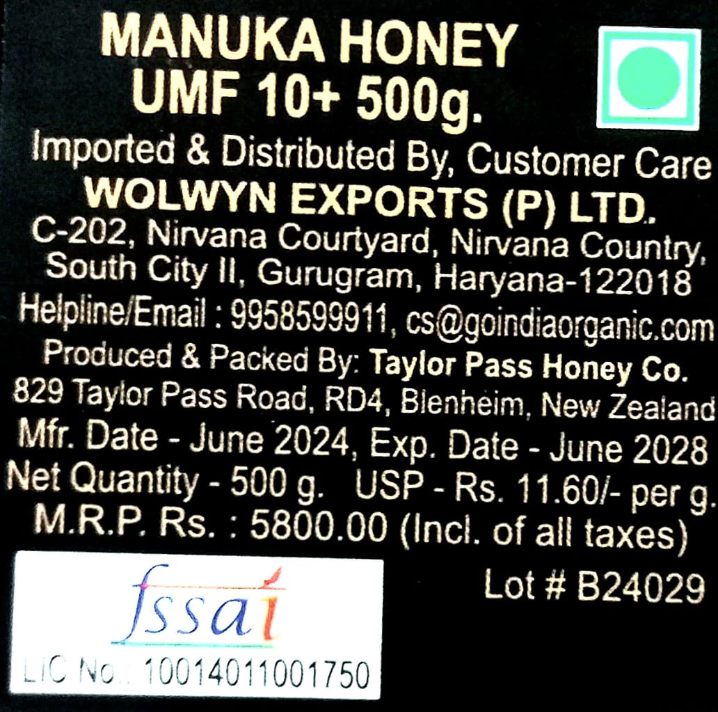 Honey | New Zealand Reserve Manuka Honey UMF 10+ MGO 261+ - Antibiotic Free - Taylor Pass Honey - 500gm