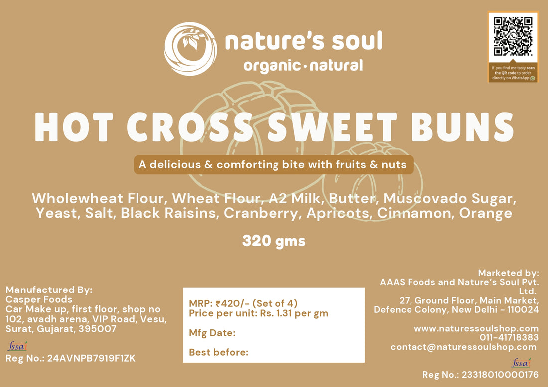 Bun | Hot Cross Sweet Buns - A Delicious & Comforting Bite With Fruits & Nuts - No Bread Improver, Emulsifiers, Stabiliser, No Preservatives & No Flavour Enhancer Or No Refined Sugar Nature&