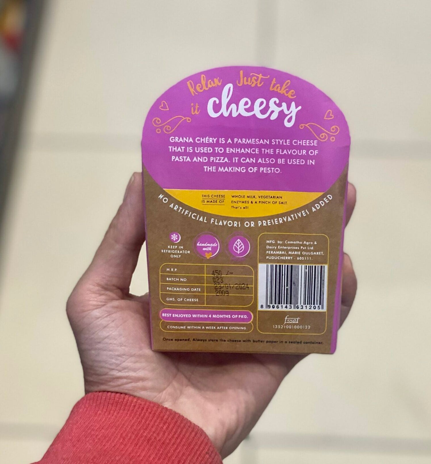 Parmesan Cheese | Grana Chery (Made From Cow Milk) - Parmesan Style Grating Cheese - Fresh - 9 Months Aged Cheese - No Added Artificial Flavors & No Added Preservatives - Le Pondicherry Cheese – 200gm