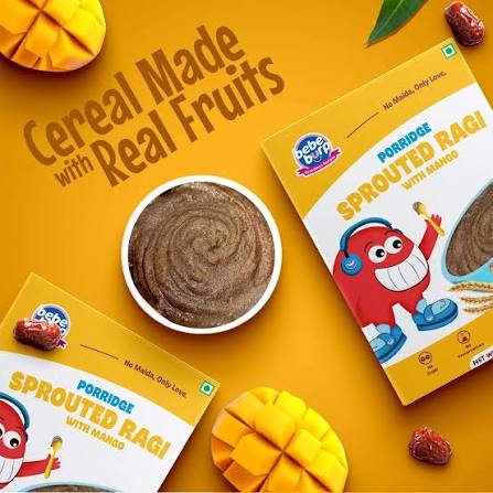 Porridge | Sprouted Ragi Mango Porridge Mix - Healthy Baby Porridge - Natural Food - No Sugar , No Salt - No Artificial Preservatives & Flavours - Bebe Burp- 200gm