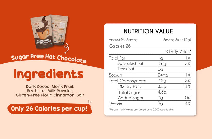 Chocolate Mix | Sugar Free Dark Hot Chocolate Mix - Vegan, Gluten Free-No Sugar & Chemical Free - Tiggle - Make 10 Cups - 100gm