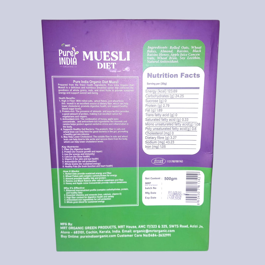 Muesli | Muesli Diet – Supports Bone Health – High In Antioxidant And Whole Grain & No Added Preservatives – Mrt Organic – 500gm