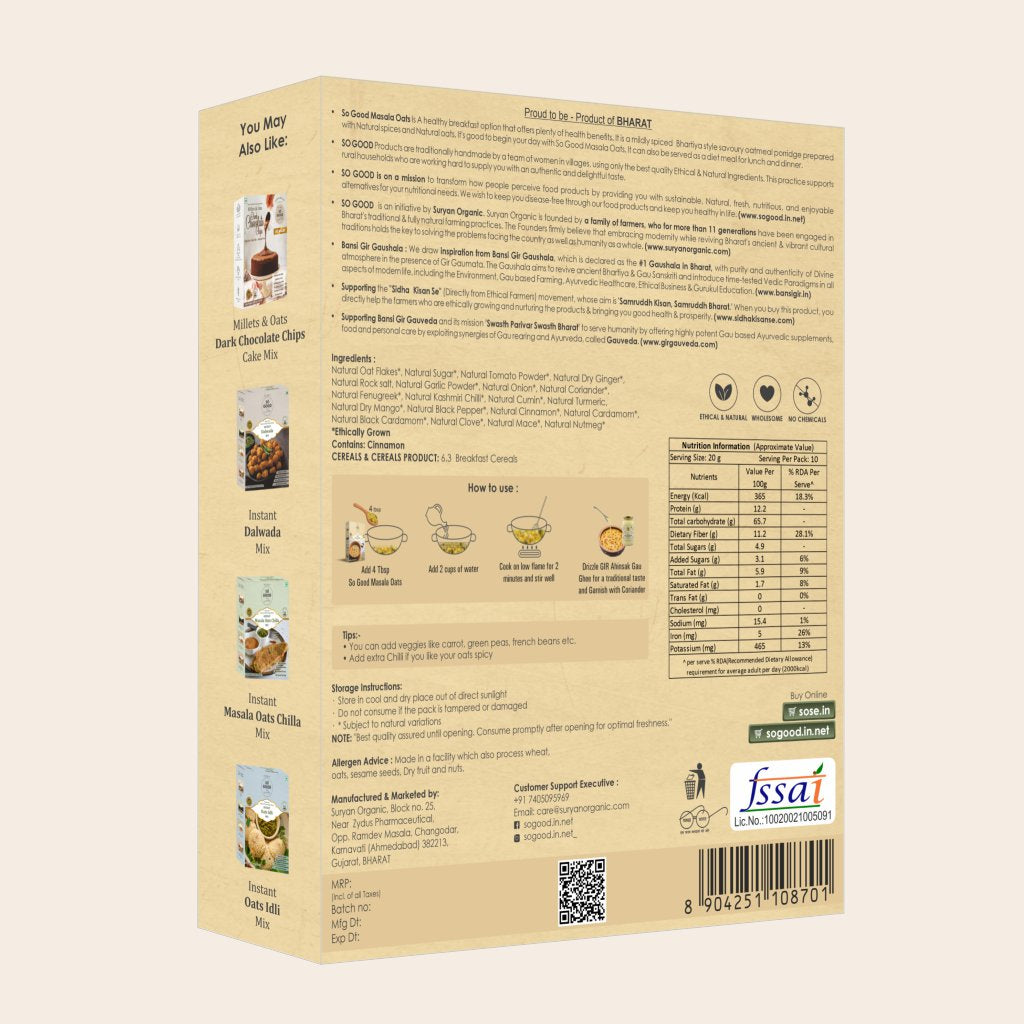 Oats | Instant Masala Oats (Made With Ethical Ingredients) - No Added Preservatives & Chemical Free – SOSE – 200gm