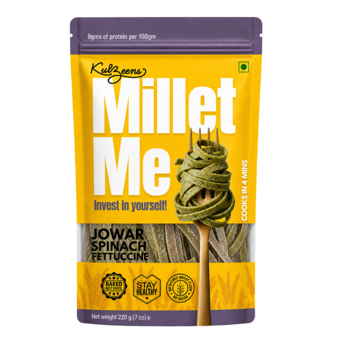 Fettucine | Millet Me (Jowar Spinach Fettucine)-Gluten Free, Vegan - Sorghum Pasta -Baked Not Fried -No Refined Wheat Flour , No Maida-No Artificial Additives, No Preservatives – Kuizeens – 220gm