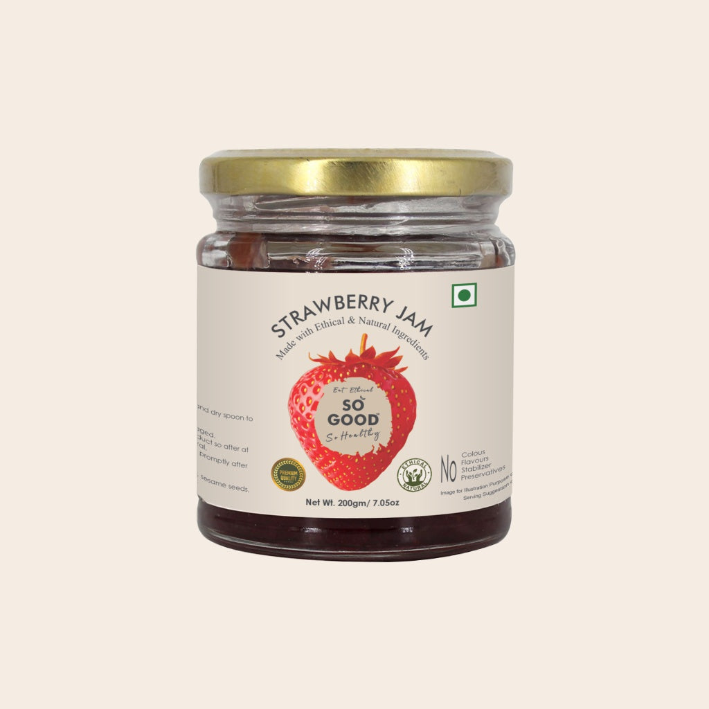 Strawberry Jam - Made With Ethical & Natural Ingredients -No Colour, Flavours, Stabilizer, Preservatives - So Good - 200gm