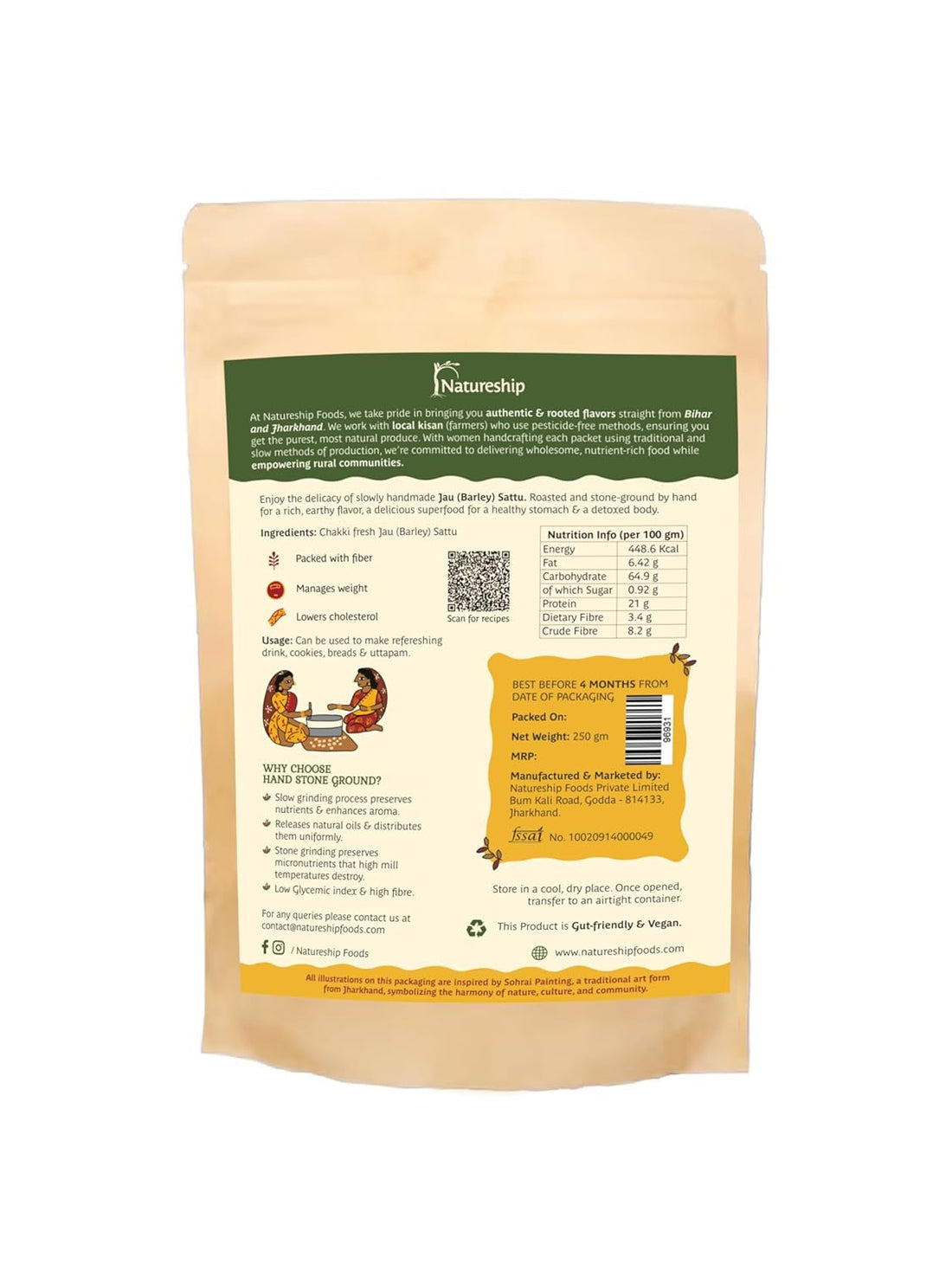 Barley/Jau Sattu | Hand Roasted & Stone Ground Barley/Jau Sattu – Natureship - 250gm