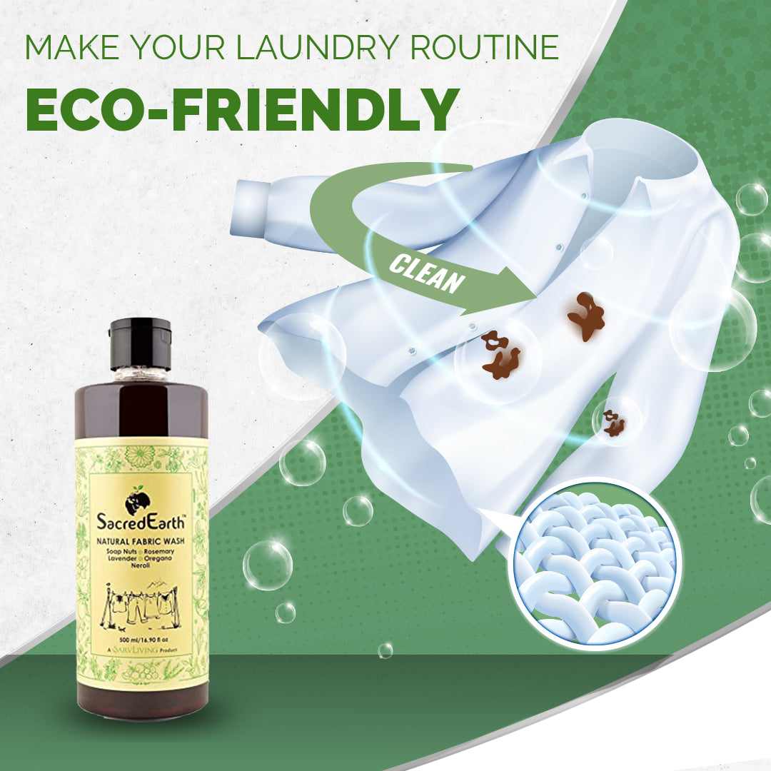Fabric Wash | (Made From Soapnuts, Rosemary, Lavender, ylang ylang & Neroli) - Natural - Environment Friendly, No Artificial Additive, Fragrances, Enzymes & Bleaches - Sacred Earth – 500ml