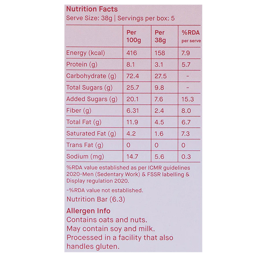 Focus Strawberry With Tulsi (Super Food Bar) - Indian - Gluten Free, No Refined Sugar & Support Immunity - Jungly Delights - 38gm