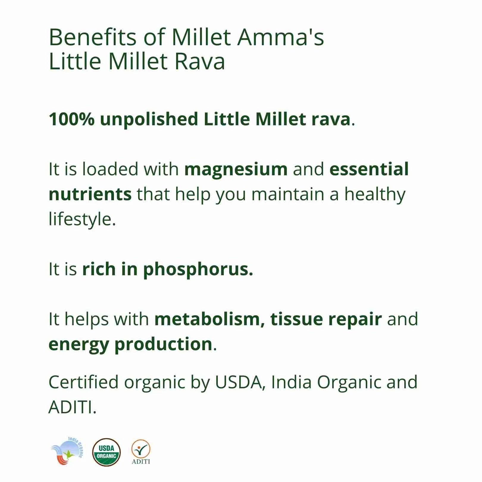 Little Millet Rava – Vegan & Gluten Free – Millet Amma – 500gm