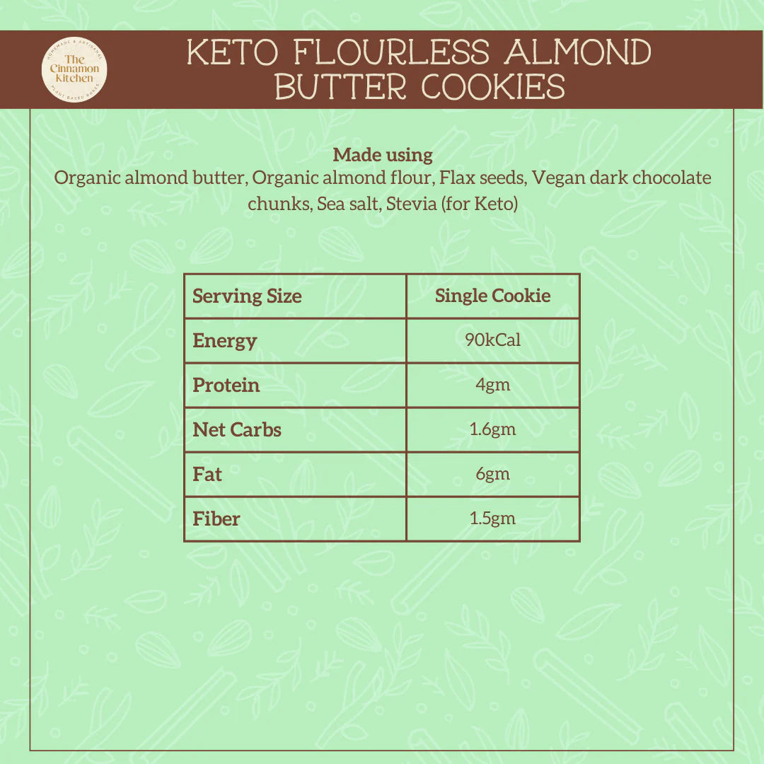 Flourless Almond Butter Cookies - Vegan, Gluten Free, Sugar Free & Pcos Friendly - The Cinnamon Kitchen - Pack of 6