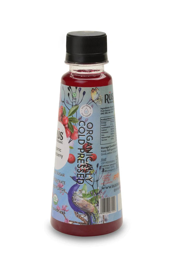 Juice | Cranberry Juice – USDA Organic – Cold Pressed - Vegan, Eco Friendly, No Added Sugar, No Concentrate Or No Flavour – Rus Organic – 500ml