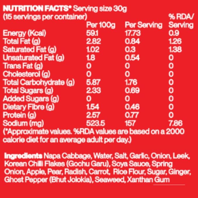 Kimchi | Fire - Traditionally Fermented Napa Cabbage (Made With Bhut Jolokia) - Medium Spicy - Raw - Real - Natural - No Added Vinegar & Preservatives Free - Bombucha - 150gm
