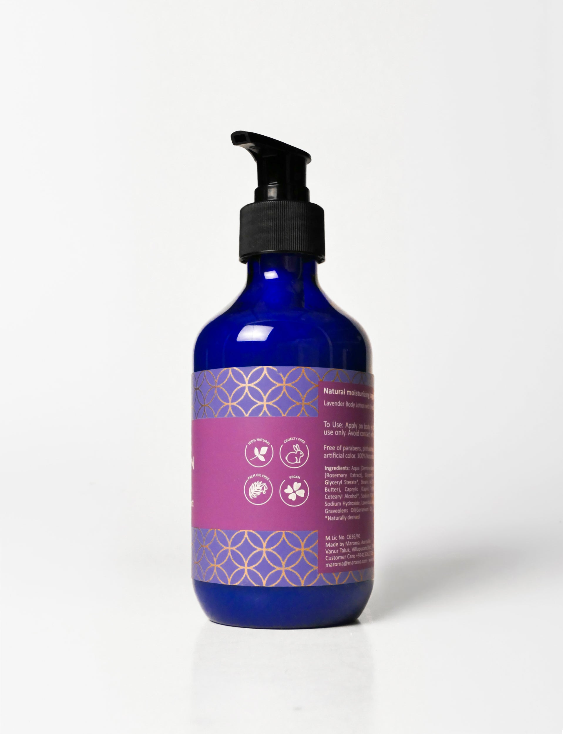 Body Lotion | Lavender Body Lotion (With Rosemary Extract)- Vegan, Cruelty Free, Palm Oil Free, No Parabens & No Synthetic Fragrances - Maroma - 300ml