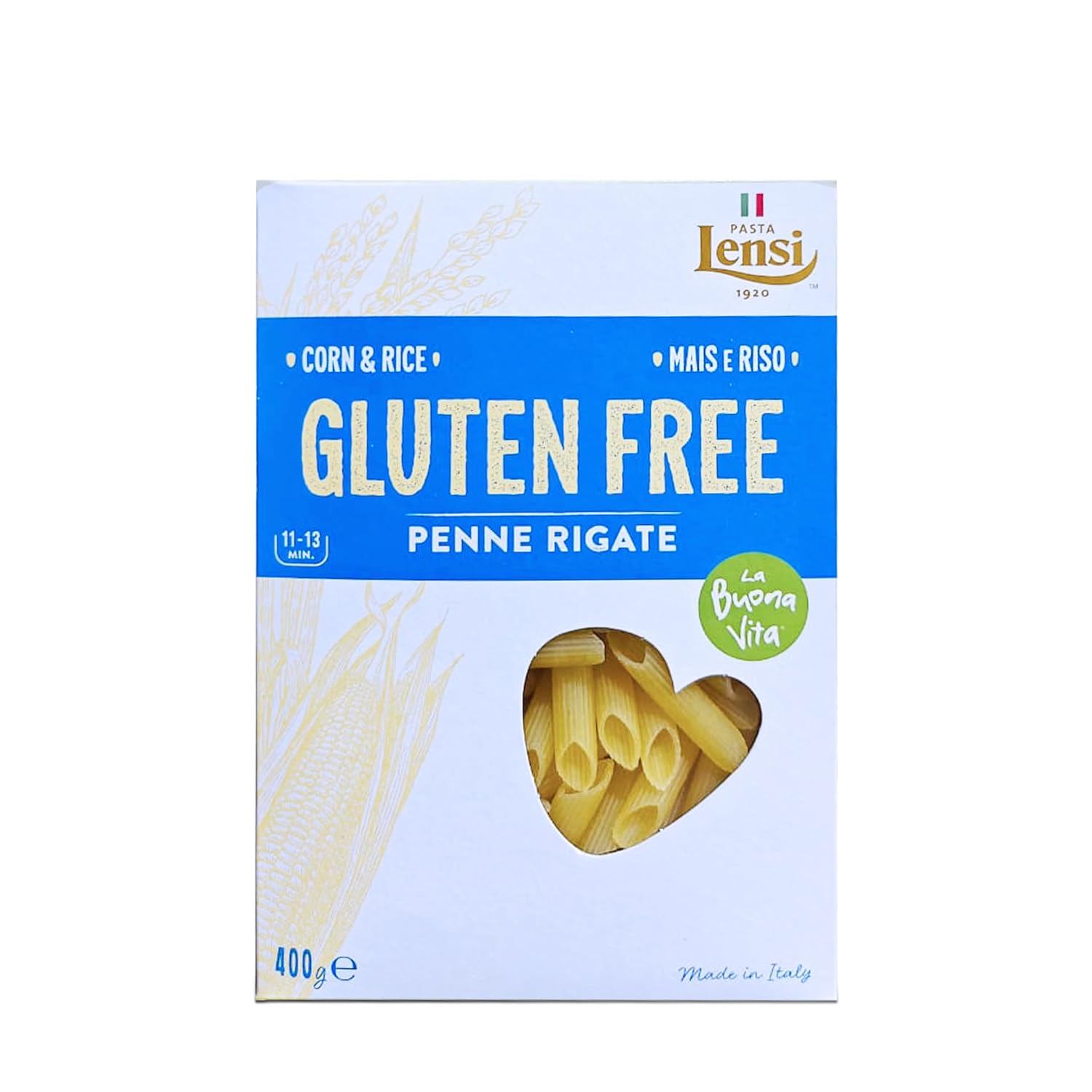 Pasta | Penne Rigate Pasta (Made By Corn & Rice) - Made In Italy - Gluten Free & Lactose Free - Pasta Lensi - 400gm
