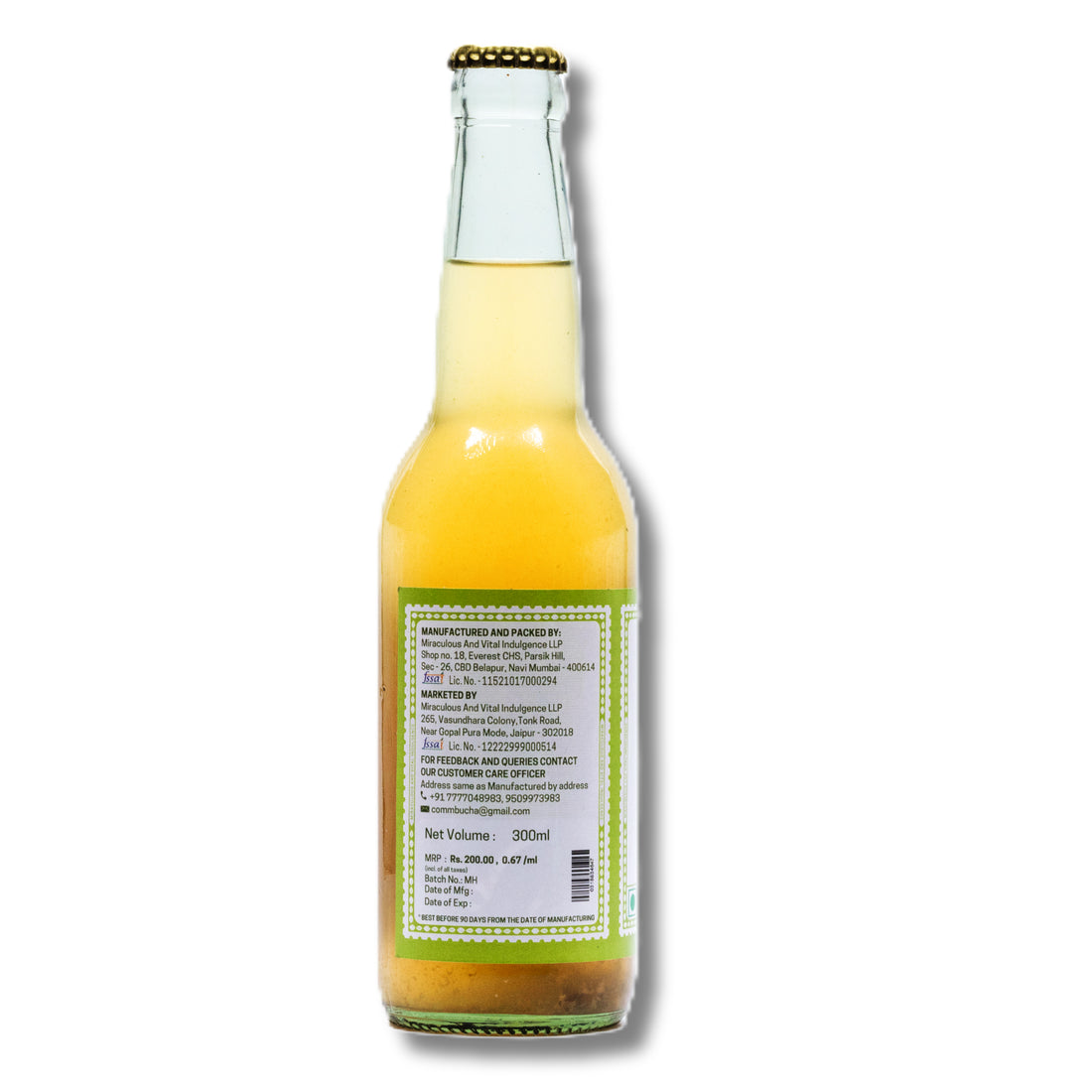 Kombucha | Lemon mint kombucha - Raw & Unpasteurized - Non Alcoholic - No Added Flavours & No Preservatives - MAVI’s - 300ml