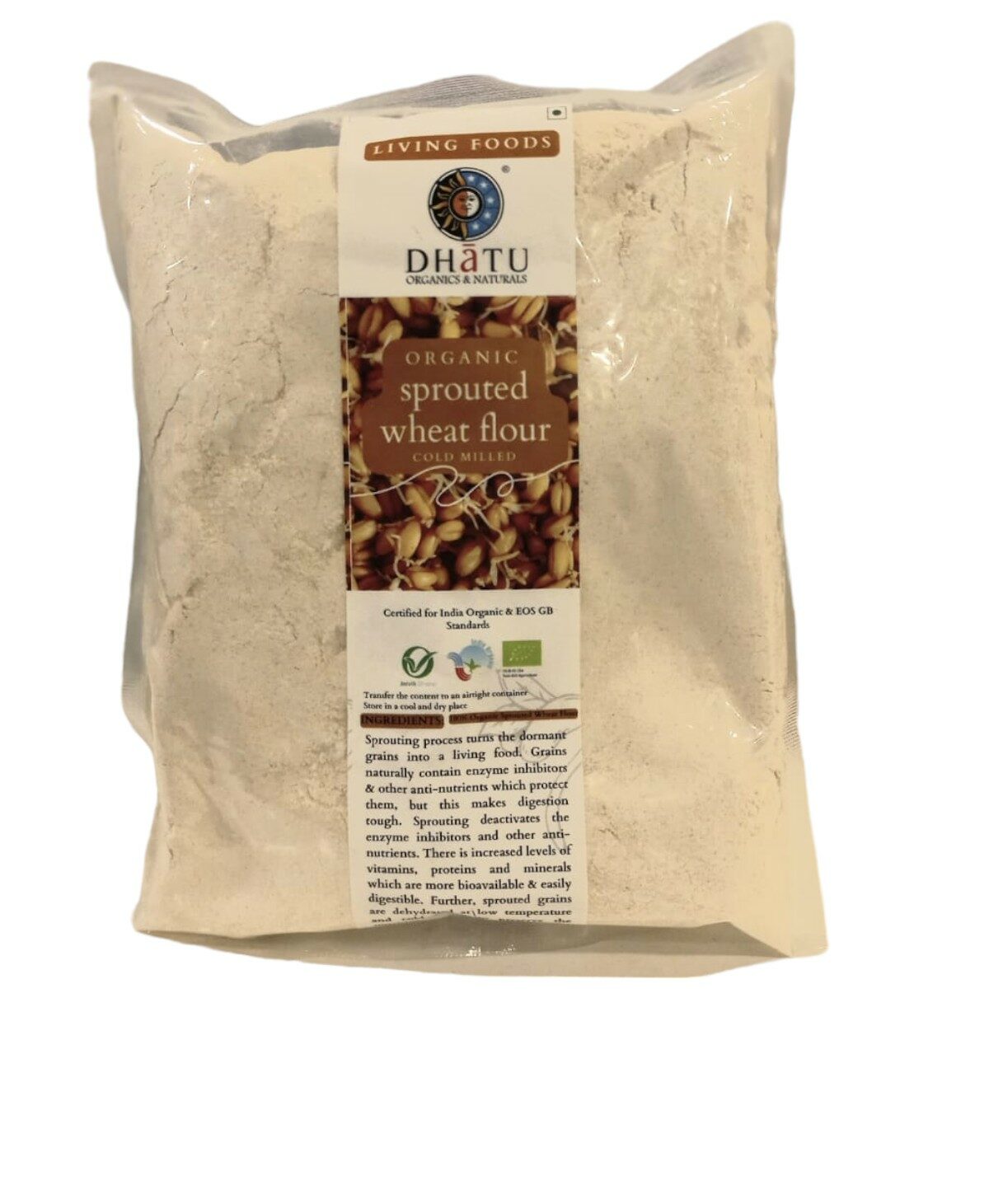 Wheat Flour | Organic Sprouted Wheat Flour - Cold Milled - Dhatu Organic - 500gm