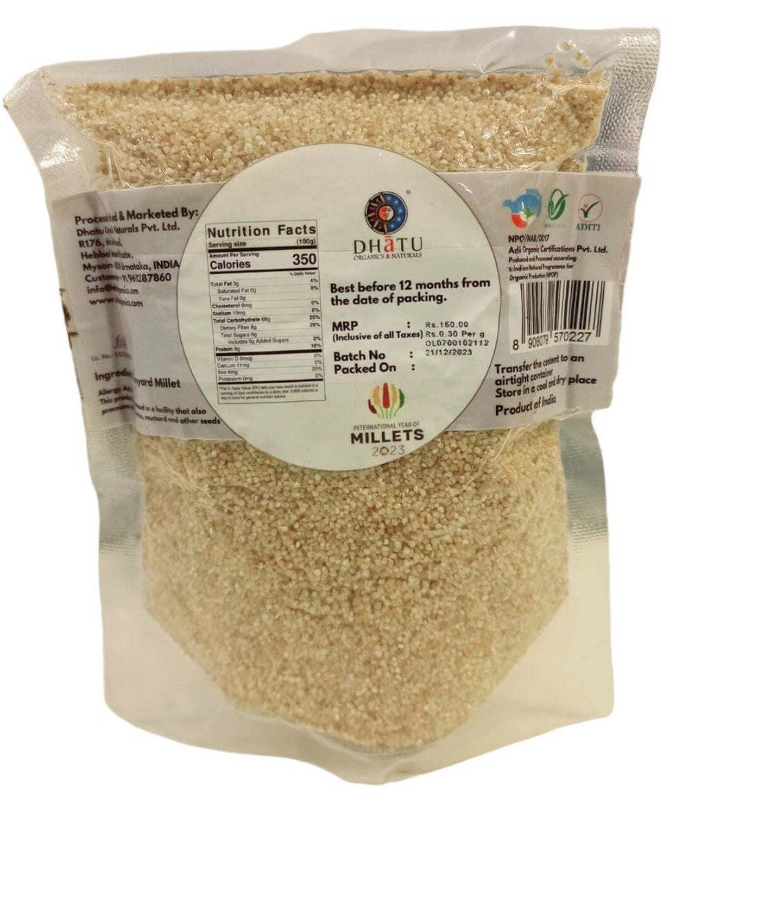 Millet | USDA Organic - Naturally Gluten Free - Dhatu Organic - 500gm
