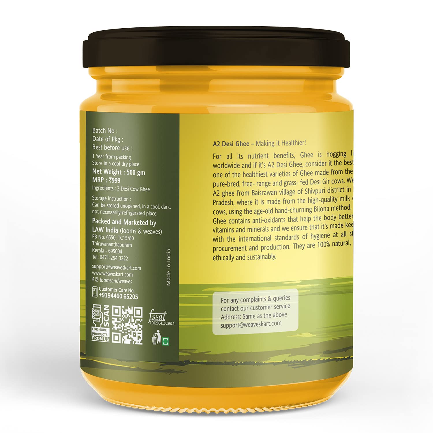 Cow Ghee | A2 Desi Cow Cultured Ghee - Bilona - 100% Pure - Looms & Weaves - 250gm