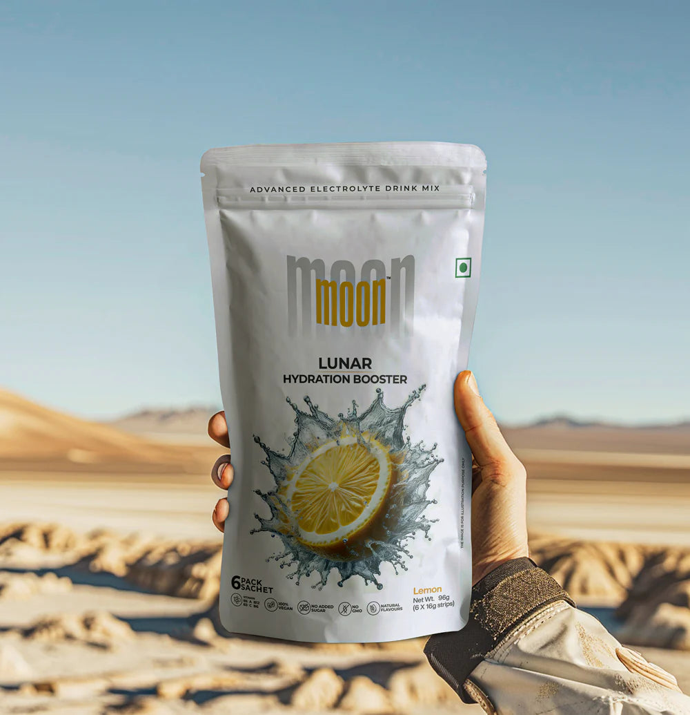 Electrolyte Drink | Lunar Hydration Booster - Lemon Flavour - Vegan, Gluten Free, Non GMO & No Added Sugar - Moon - (6x16g Strips) - 96gm