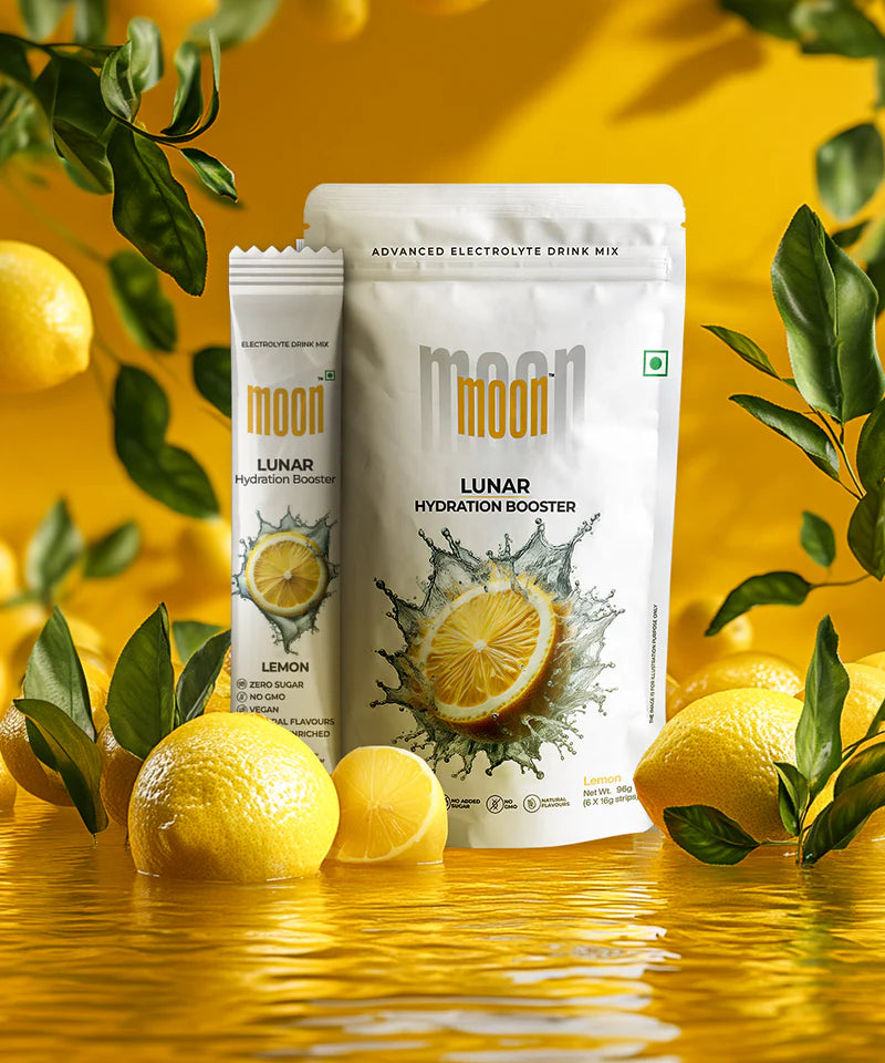 Electrolyte Drink | Lunar Hydration Booster - Lemon Flavour - Vegan, Gluten Free, Non GMO & No Added Sugar - Moon - (6x16g Strips) - 96gm