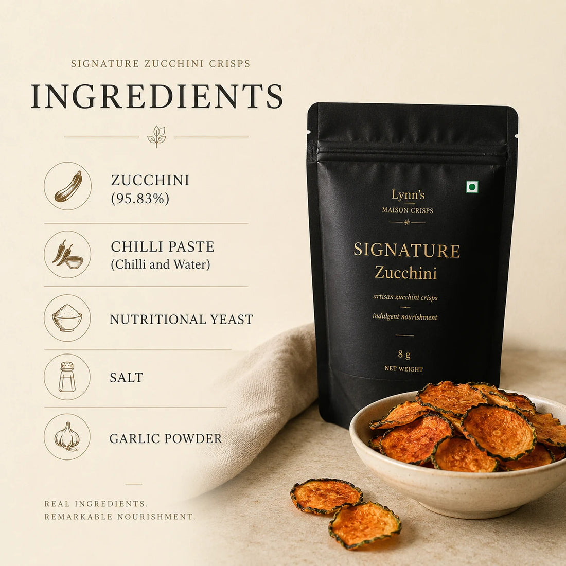 Chips | Signature Zucchini Crisps - Savoury snack- No Added Preservatives -Lynn&
