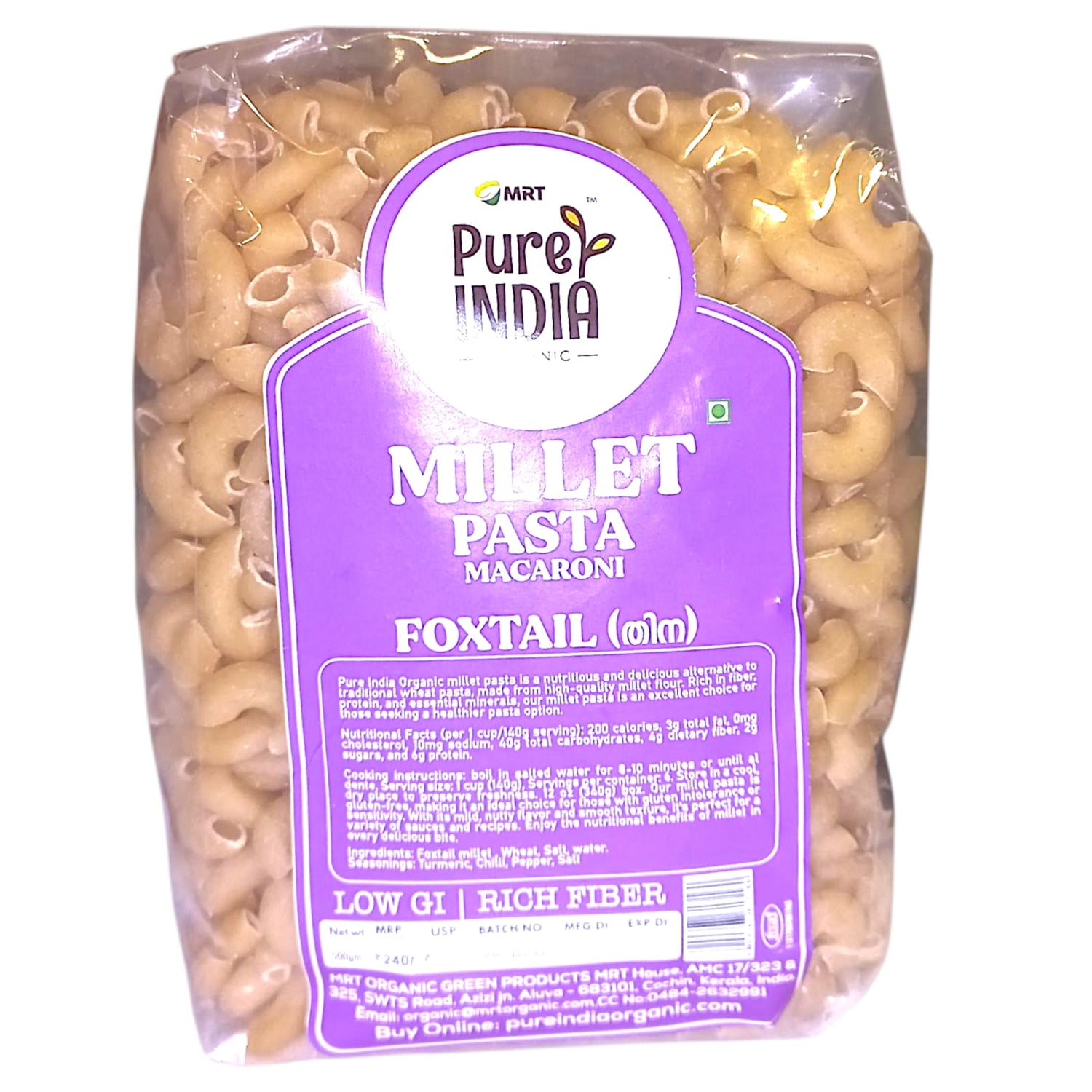 Pasta | Foxtail  Millet Pasta Macaroni – MRT Organics – 500gm