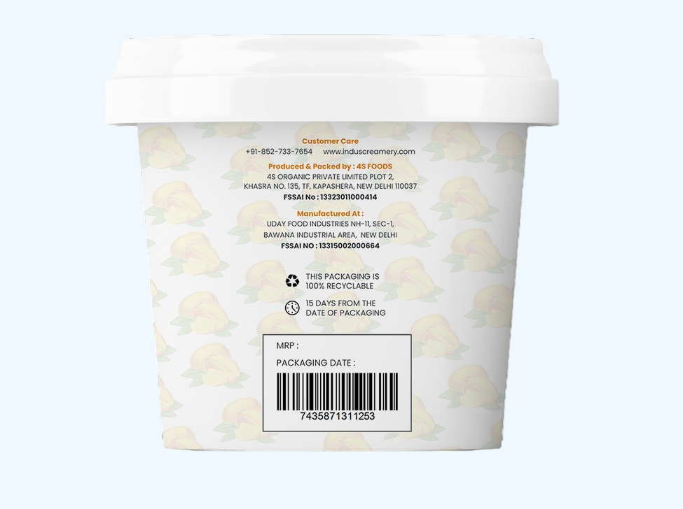 Ice Cream | Amreli Kesar Mango – Hand Crafted Ice Cream – 100% Natural – No Added Preservatives, No Oil Fat & No Stabilisers – INDUS CREAMERY – 500ml