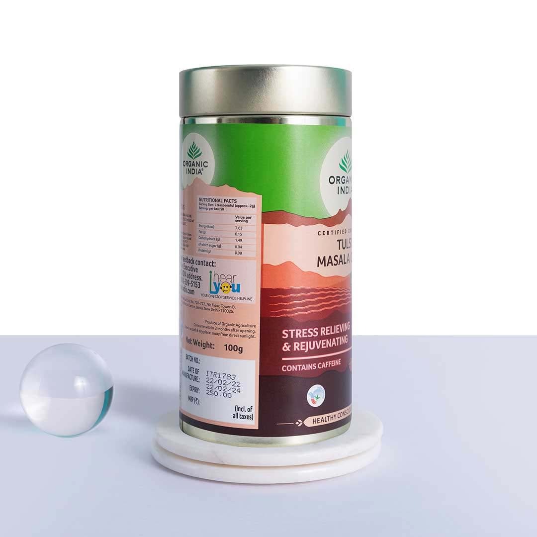 Tulsi Masala Chai - Stress Relieving & Rejuvenating - Certified Organic - Organic India - 100gm